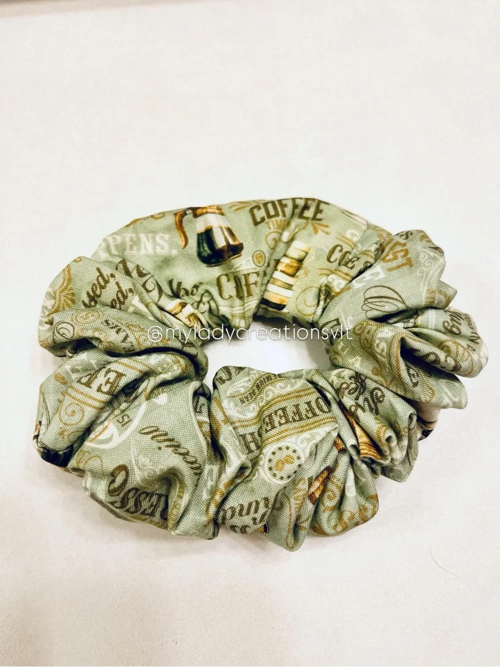 Starbucks Inspired Coffee Floral Cream Sage Brown Handmade Scrunchies